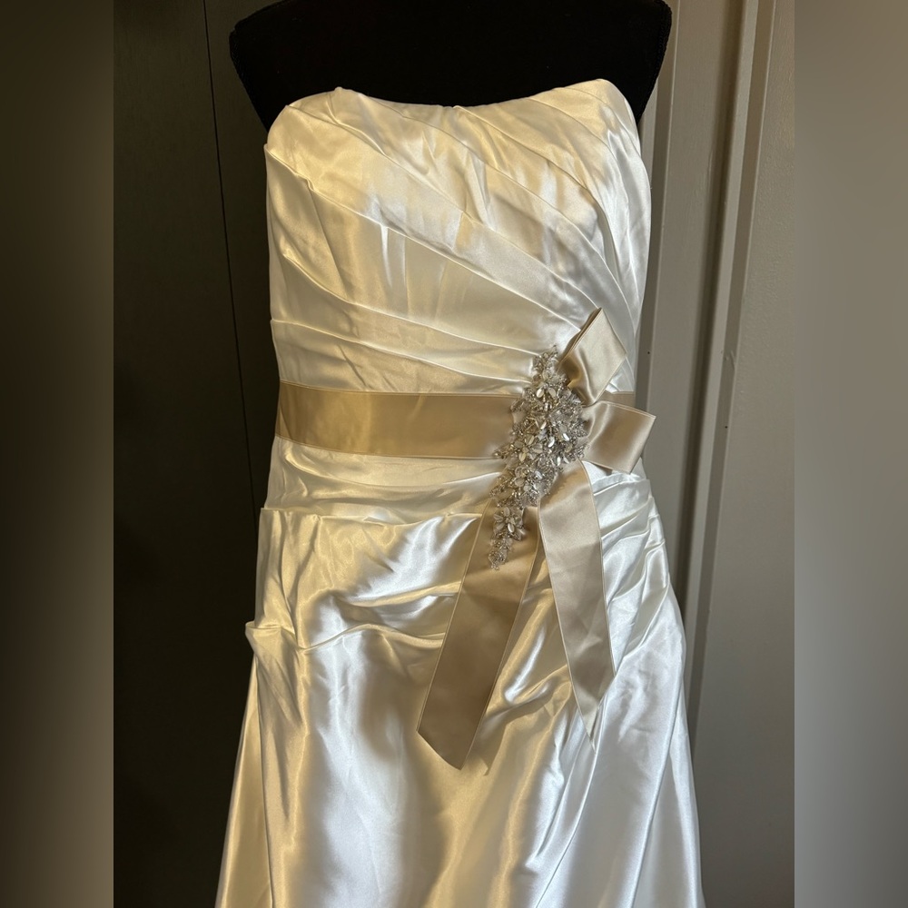 David's Bridal Strapless Charmeuse A-Line Size 14W Wedding Dress STYLE# 9OP1242 - Picture 7 of 16